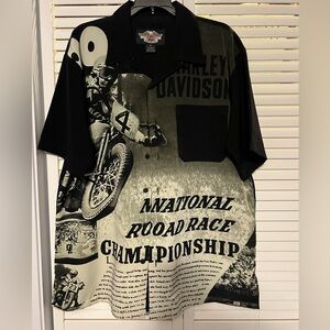 Harley-Davidson button down shirt. “National Road Race Championship”